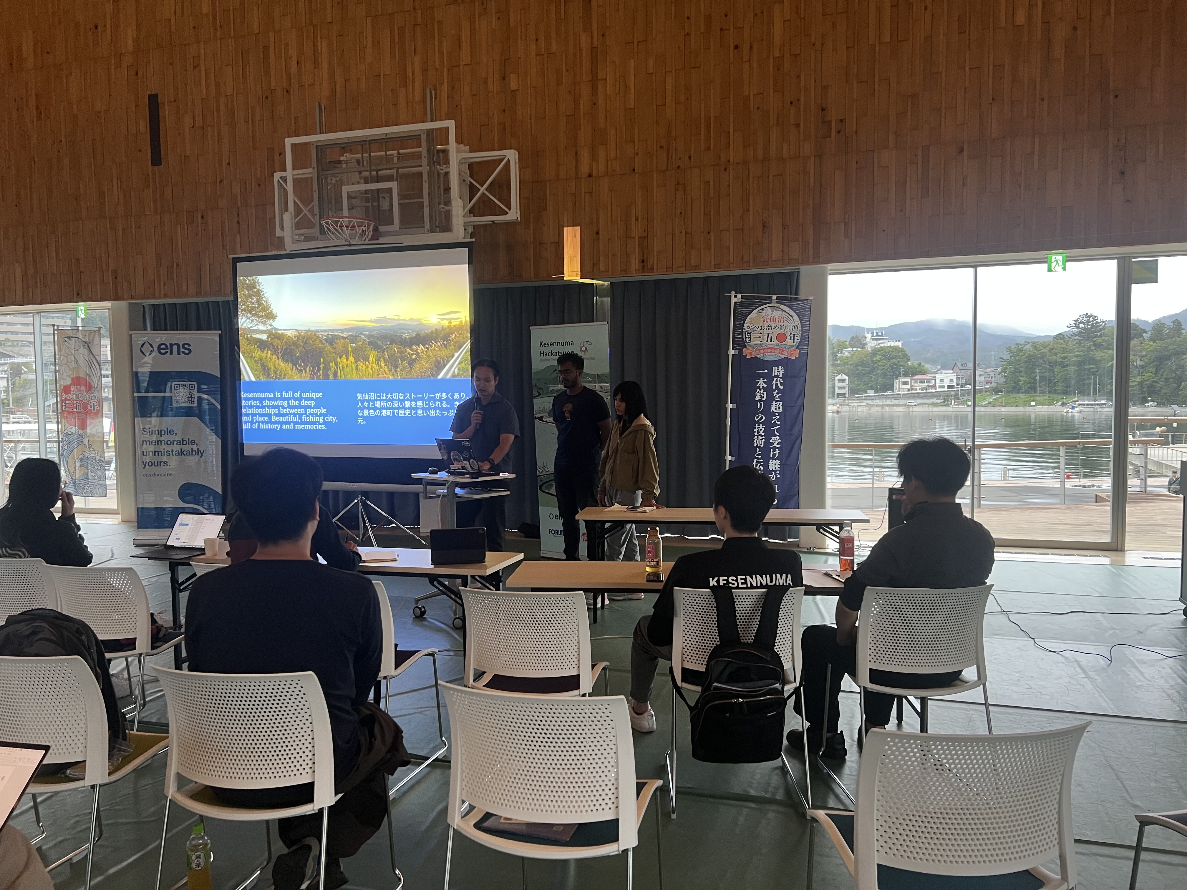 Presentation with harbor view backdrop